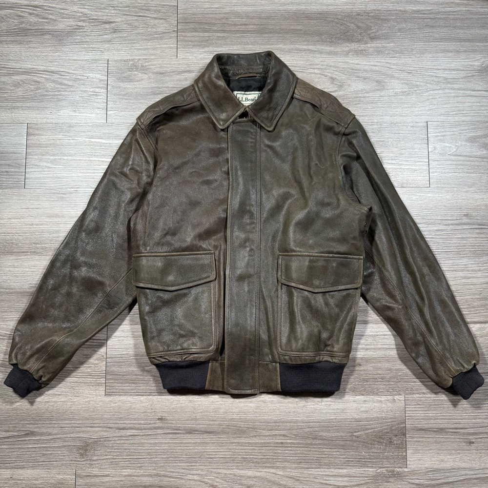 Men’s L.L. Bean OMF44 Goatskin Leather Bomber Jacket Size M